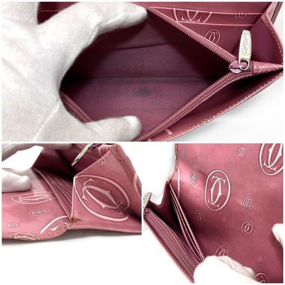 Cartier Bi-fold Long Wallet Pink Happy Birthday L3000951 Leather Flap 2C Moti... - Picture 10 of 11